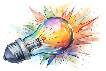 A light bulb with its filament sparking an explosion of vibrant colors and abstract shapes, like a burst of creative energy. 