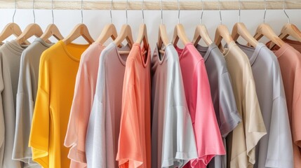 Obraz premium Colorful T-Shirts on Hangers