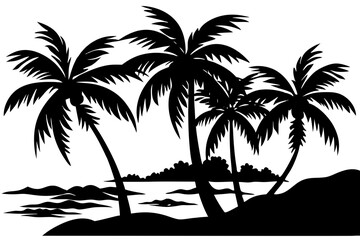 Silhouette Vector Illustration of a Palm Tree - Tropical Vector Art