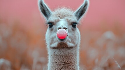 Obraz premium Alpaca with Bubble Gum