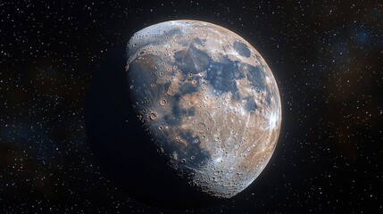 Fototapeta premium a massive moon up-close surrounded by numerous glistening stars in the background