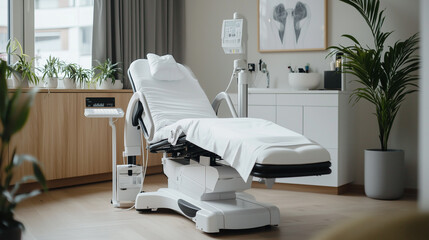 Modern Medical Examination Chair in Bright Clinic
