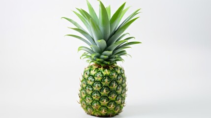 Fototapeta premium Close-Up Pineapple with Green Leaves on White Background - Stock Photo