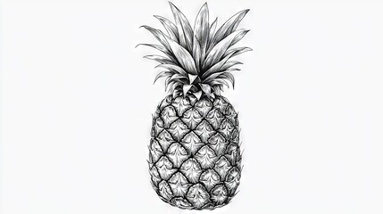 Obraz premium A monochromatic image of a pineapple against a white backdrop, featuring a B&W illustration of the same fruit