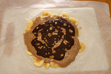 Pastry for athletes. Bananas, kvarg, protein powder and chocolates dipped in walnuts. Stockholm, Sweden.
