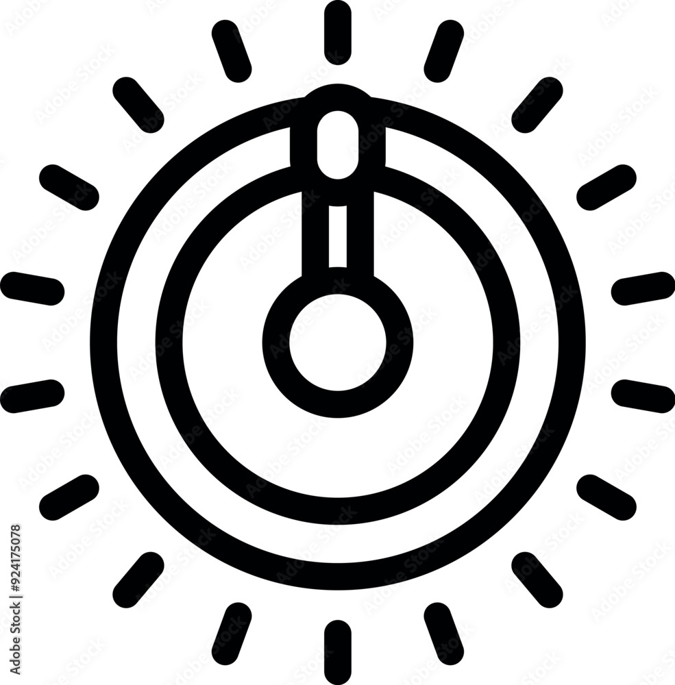 Poster round button with light shining around it, representing a power button or a generic onoff switch