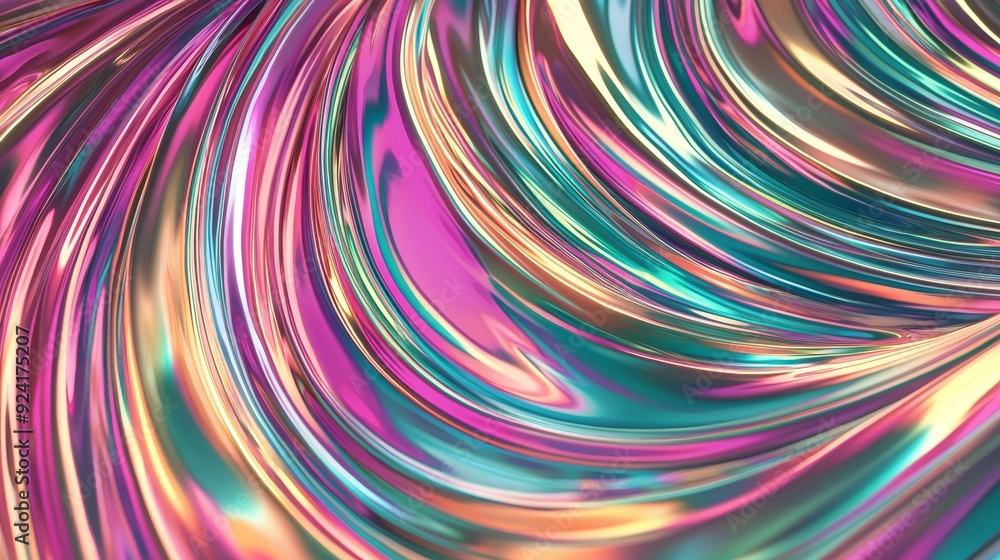 Poster abstract metallic background with colorful chrome waves. perfect for illustrations, websites, and an