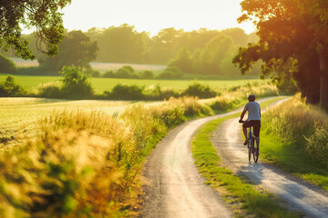 Obraz premium Cyclist Riding peacefully Through Picturesque Countryside