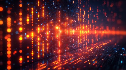 Obraz premium Abstract Digital Art: Red and Blue Glowing Lights on a Grid Pattern