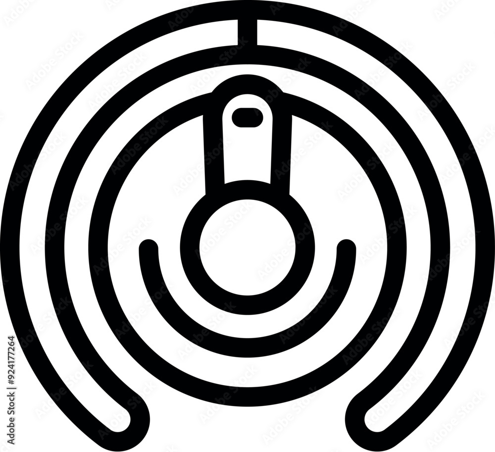 Poster black outline vector illustration of a radar detecting signal from a target sending out waves