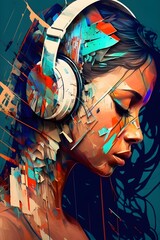 graffiti of a beautiful girl wearing headphones illustration..