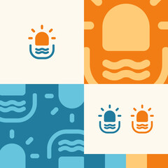 Logo Beach Hotel Sunset Calm Vector