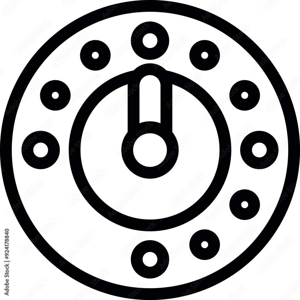 Poster simple, bold line icon of a circular control panel with a switch and buttons, ideal for interface de