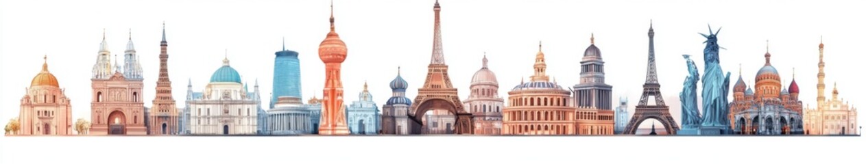 Obraz premium Timeless Historical Landmarks Isolated on White: A Vector Illustration of Global Heritage for Travel and Tourism Concepts.