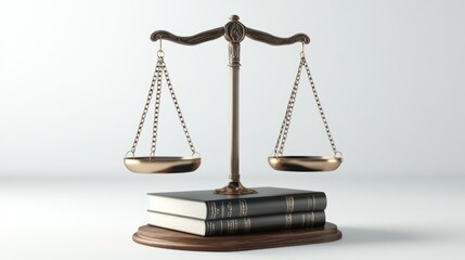 3D Render: Justice Scale with Law Book - White Background, Focused Lighting