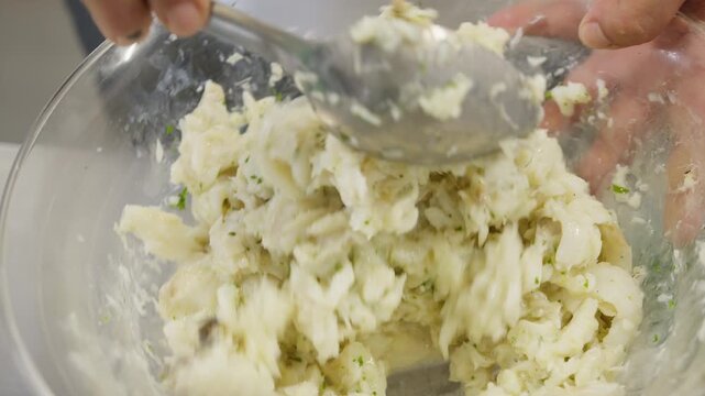 Chef Prepares A Swordfish And Basil Timbale For Seafood Appetizer