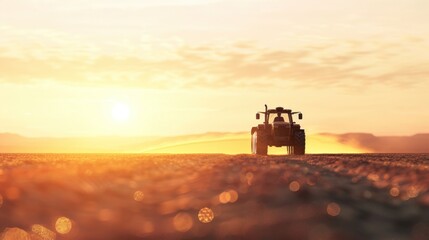 Naklejka premium Tractor in a Field at Sunset