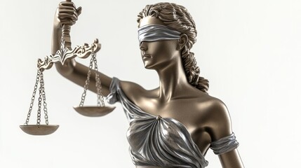 Lady Justice 3D Render: Blindfolded, Scales, White Background, AR 16:9