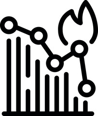 Line graph showing negative results with fire burning above it, representing financial loss