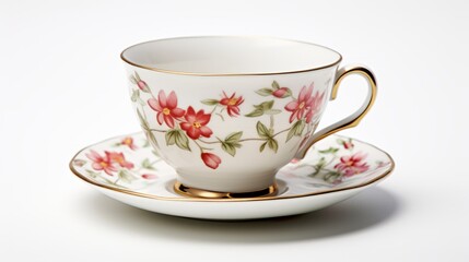 Delicate Floral Porcelain Teacup on White Background - Vintage Aesthetic