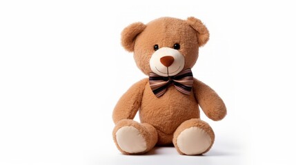 Adorable Teddy Bear with Bow Tie - Isolated on White Background - Stock Photo
