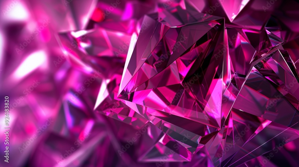 Poster an edgy background with sharp fragmented shapes in shades of purple and magenta creating a sense of 