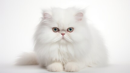Fototapeta premium Persian Cat Portrait: Fluffy Tail, Bright Eyes, White Background