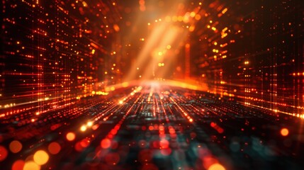 Craft a visually captivating futuristic backdrop with dynamic gold and red glowing lines, suitable for engaging digital presentations and video games