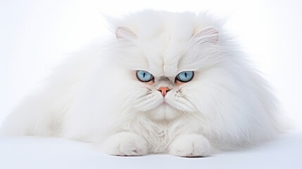 Persian Cat Portrait: Fluffy White Fur Against a Stark Background