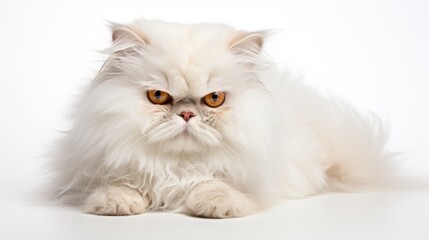 Fototapeta premium Stunning White Persian Cat Portrait: Fluffy Fur, Focused Lighting