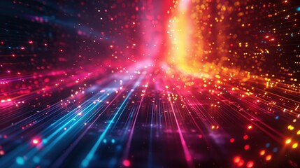 Naklejka premium Create a vibrant futuristic backdrop featuring dynamic lines in multicolor hues, ideal for engaging digital presentations or video games