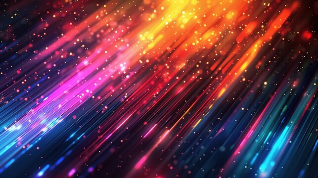 Produce a vibrant futuristic background with dynamic multicolor lines, ideal for captivating digital presentations and high-energy video games