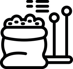 Line drawing of a sack of flour on a scale, ready for baking