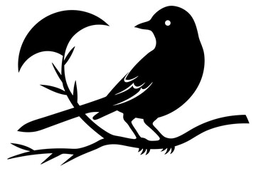 Bird Silhouette on Sunset Branch Vector Art Illustration