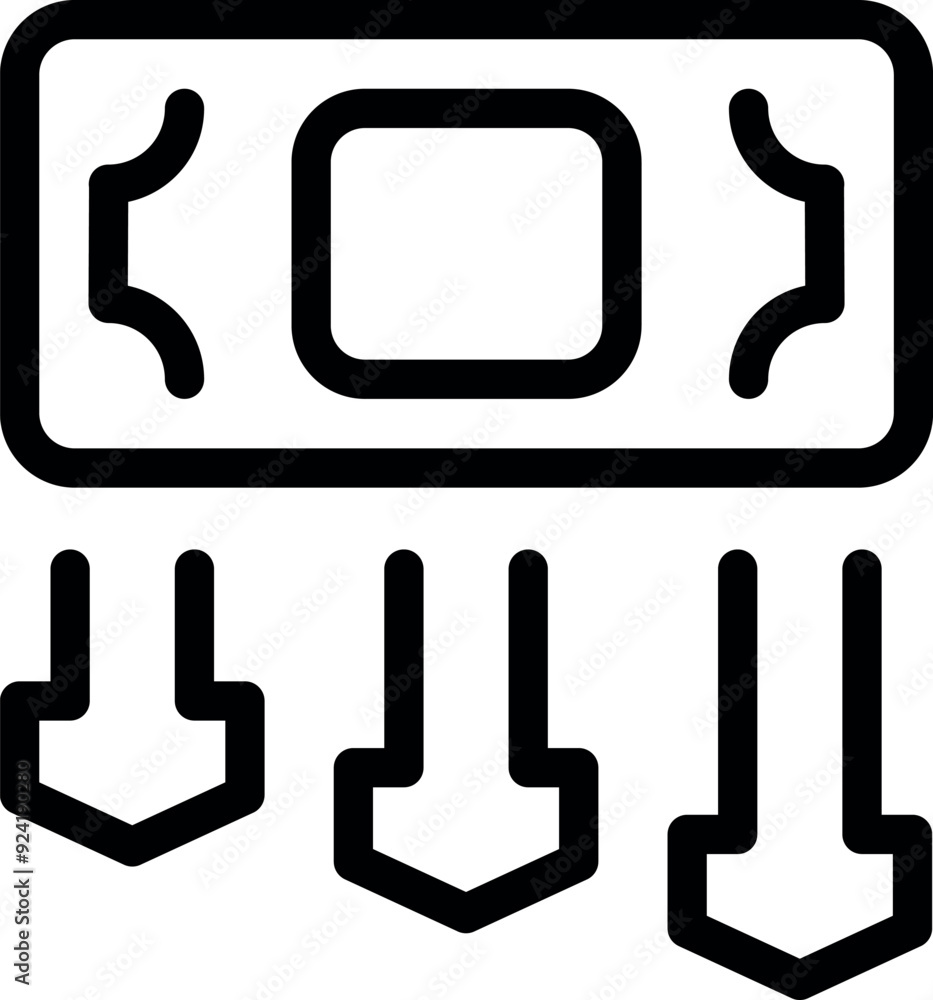 Poster simple vector icon of a money transfer occurring with three arrows pointing down to represent funds 