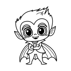 Cartoon vampire with big eyes, sharp fangs and bat wings, perfect for Halloween-themed projects, kids' coloring books
