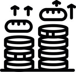 Bread price is increasing, illustrated with stacks of coins and bread with up arrows