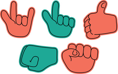 Colorful Doodle Hand Gestures Representing Different Meanings and Symbols  Good For Poster Design Etc.