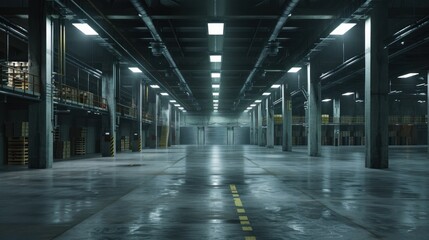 Fototapeta premium Empty Warehouse with Light Beams
