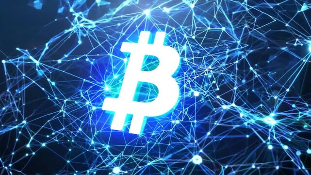 Polygon bitcoin logo cryptocurrency cyber background, moving motion video