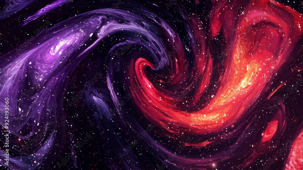 Poster vibrant and colorful abstract background resembling a cosmic swirl, with stars and nebulae creating 