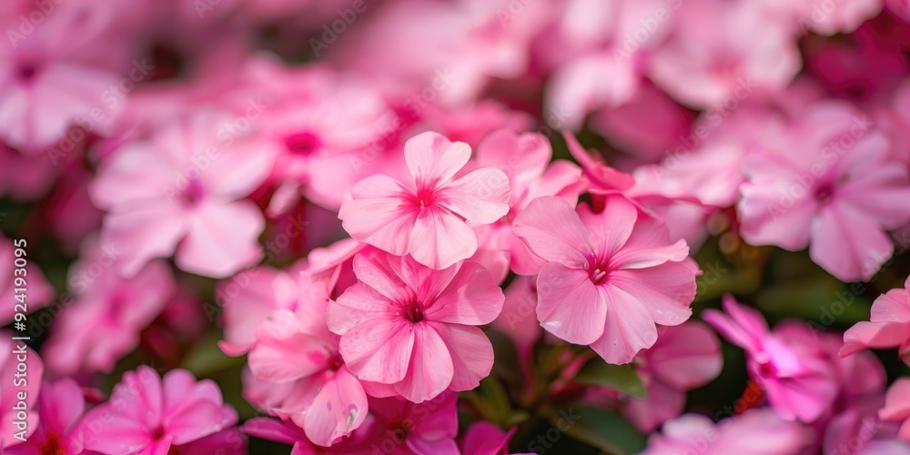 Poster phlox flamingo in full bloom in a garden setting with shallow depth of field