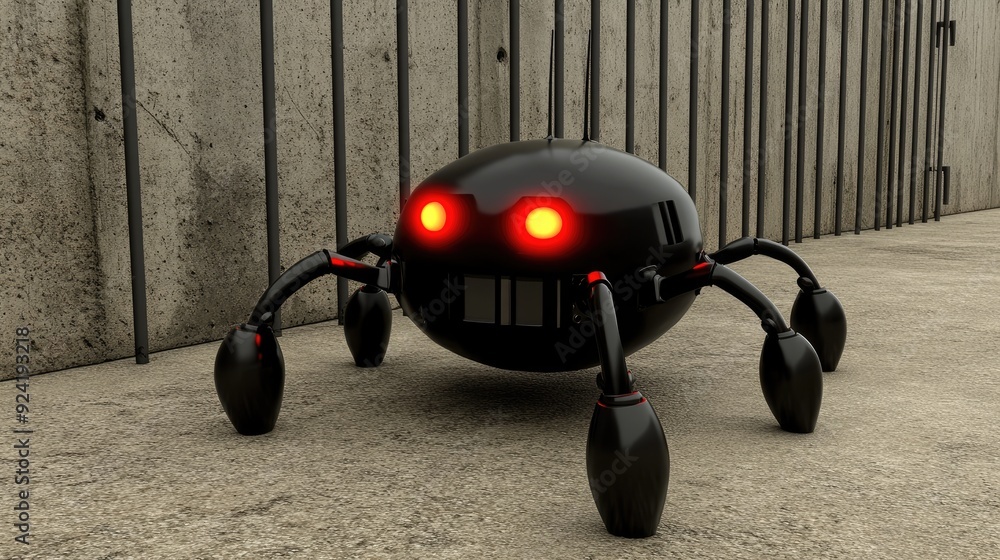 Poster an ai robot watches over a prison cell while a figure with glowing red eyes looms in the shadows, cr