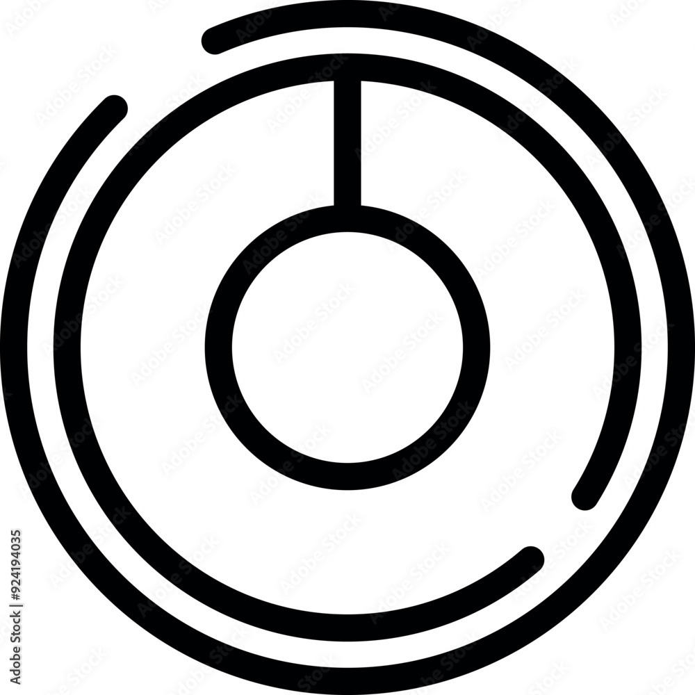 Poster abstract circular symbol with circle inside and lines rotating around it, isolated on white backgrou