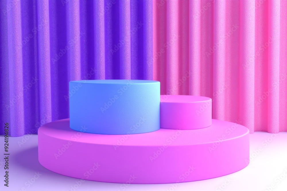 Aufkleber abstract 3d shapes in pink and blue tones representing modern design creativity and the fusion of te