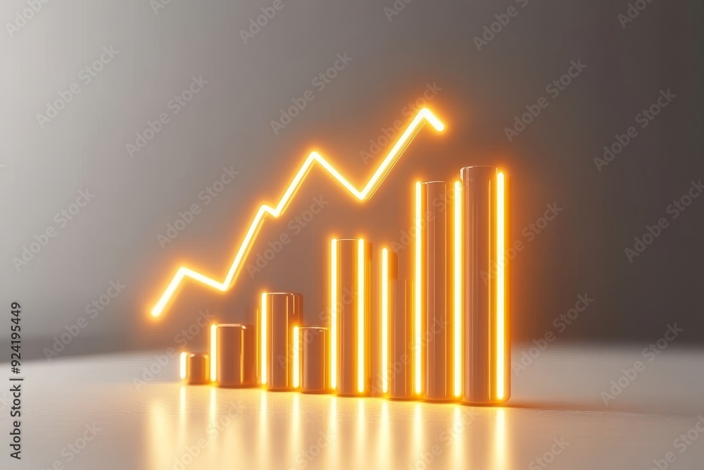 Poster neon glowing bar graph in a dark setting symbolizing business growth progress and technological adva