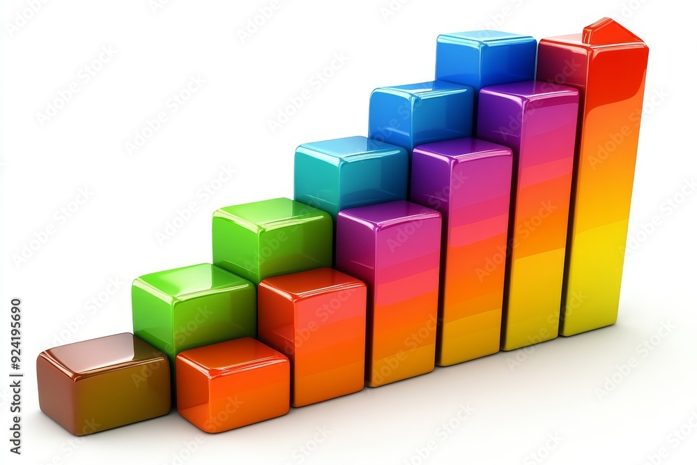 Poster rainbow colored bar graph arranged in a stepped sequence representing diversity growth and upward mo