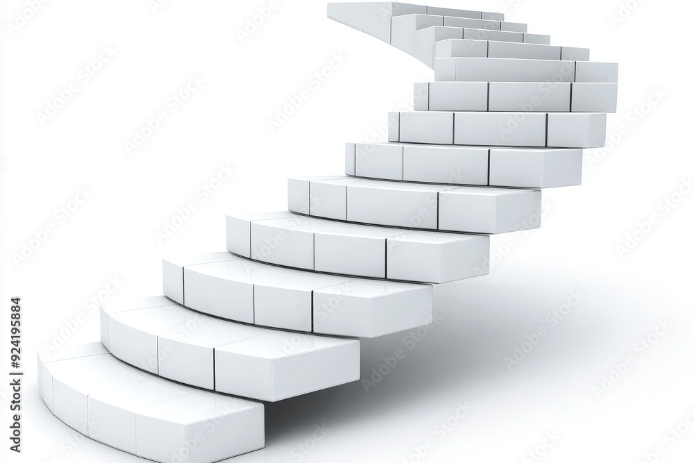Poster white staircase ascending in a spiral pattern symbolizing progress elevation and continuous growth i