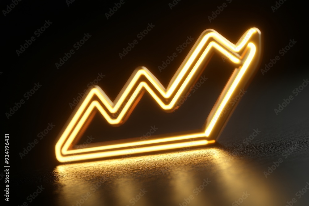 Poster neon yellow zigzag line glowing in a dark setting representing dynamic trends business success and t