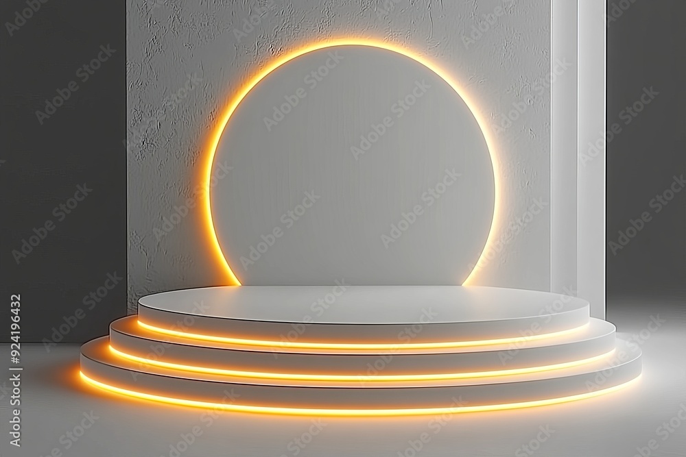 Poster gold and silver rings with a glowing orb in the center symbolizing innovation technological advancem